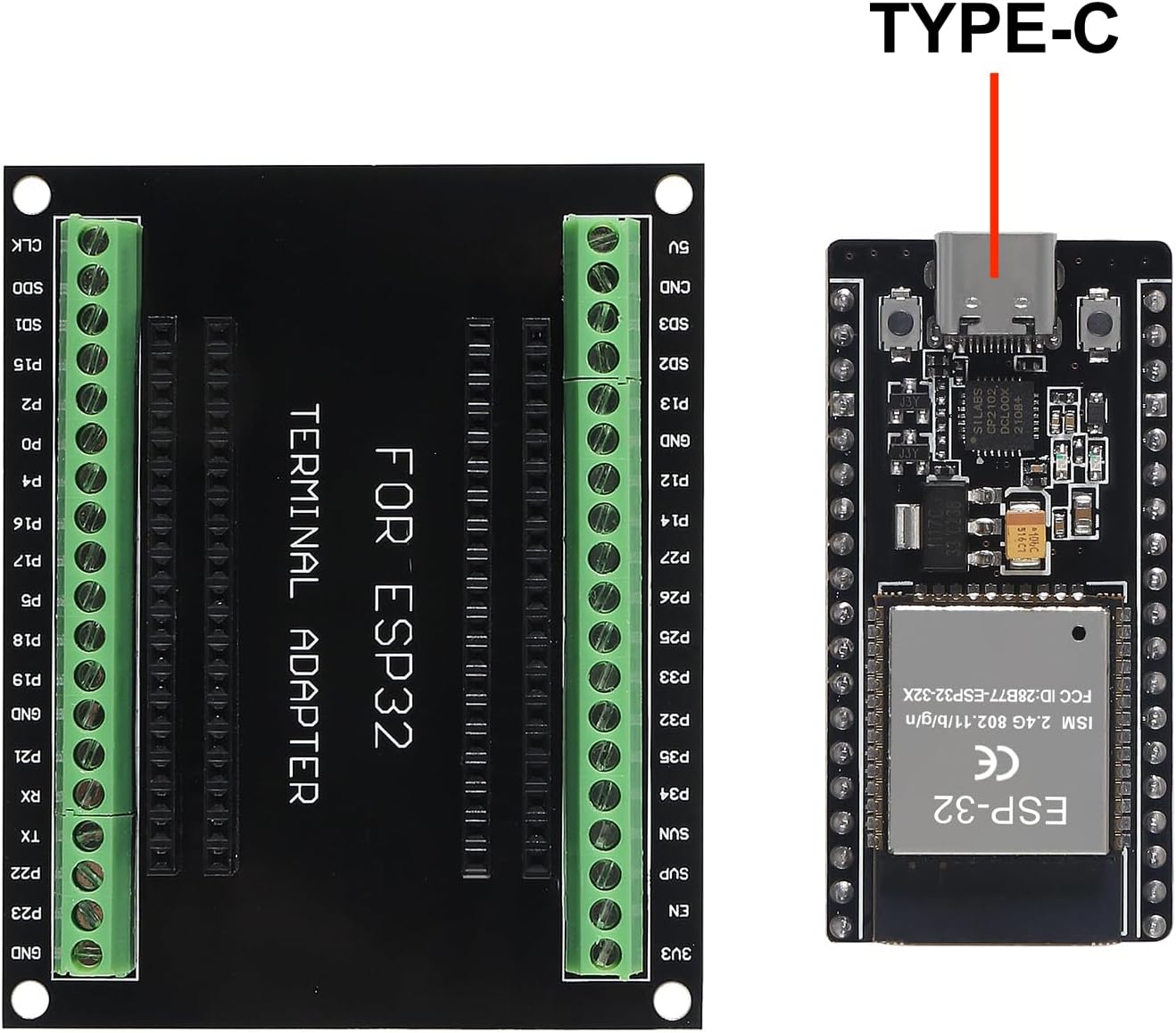 3 Set ESP32 Development Board Type C 38Pin Narrow Version WiFi + Bluetooth Microcontroller ESP-32 ESP-32S Board ESP-WROOM-32 with ESP32 Breakout Board GPIO 1 into 2 Terminal Screw Board