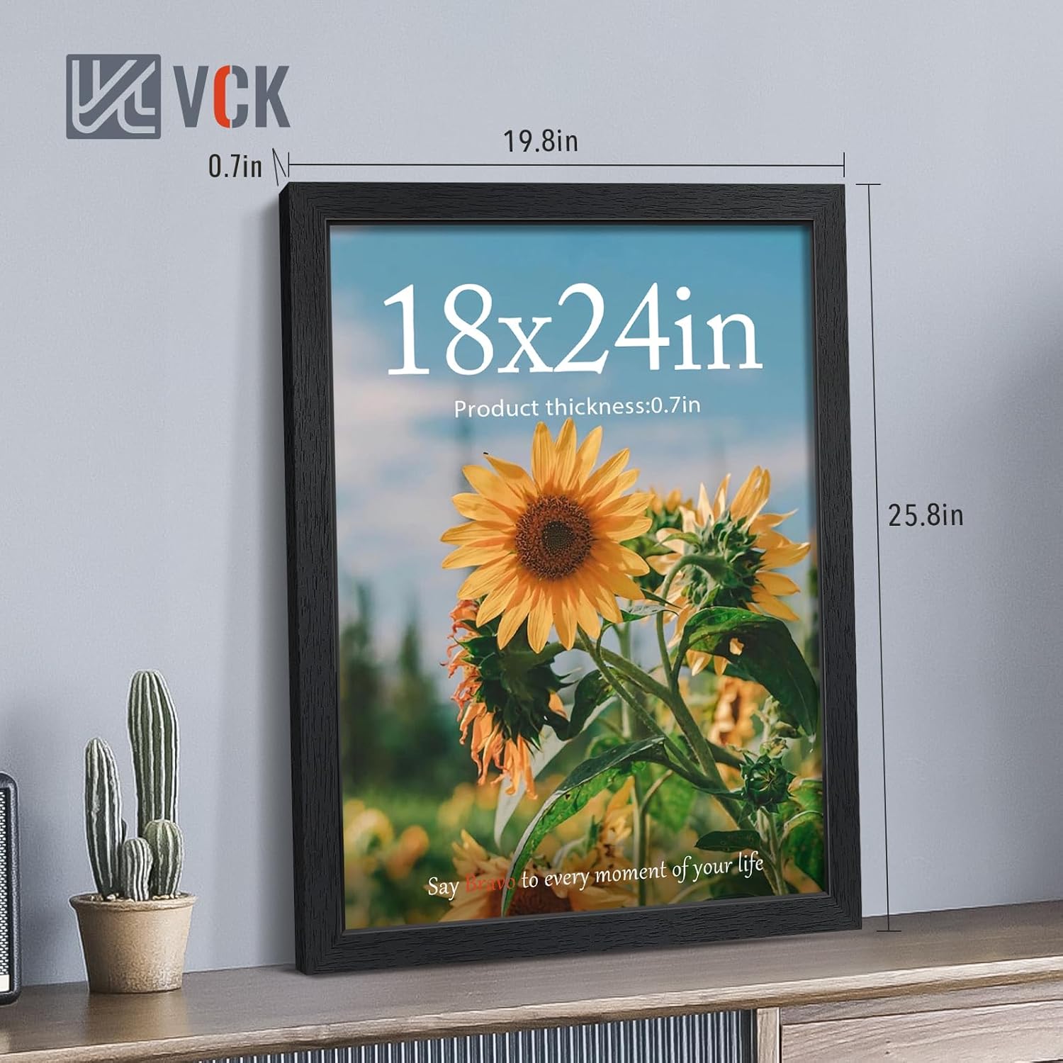 VCK 18x24 Poster Frames Black Set of 6, Wide Border Wood Picture Frame, Multi-Directional Display Family Photos, Office Prints, Studio/Gallery Artwork, Woodgrain Series, Wall Hanging