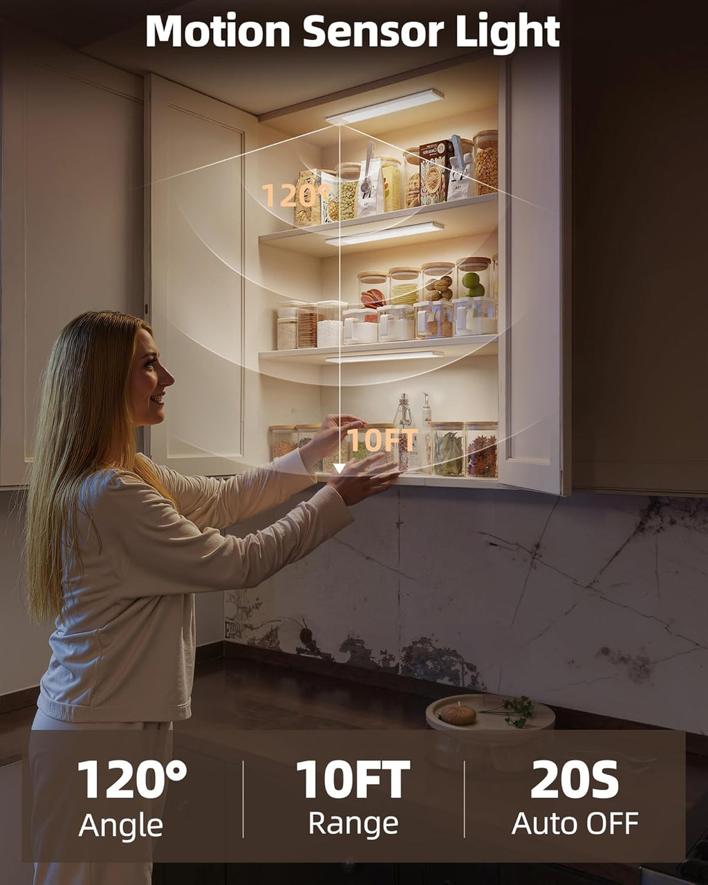 2Pack 12inch Under Cabinet Lighting, Rechargeable Motion Sensor Light Wireless Indoor, Dimmable 3 Color Temps Closet Lights with Remote, Under Counter LED Lights for Kitchen, Stairs