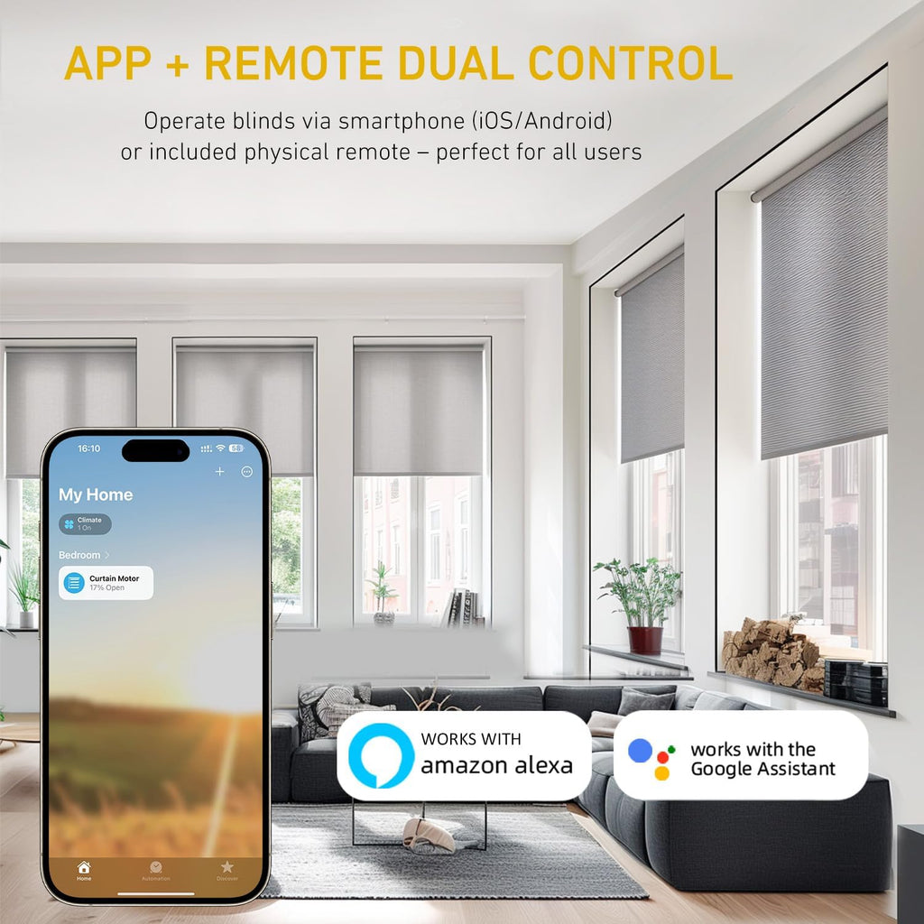 Rollerhouse Matter Smart Blinds Motor for 38mm Tubes - Works with Google Home& Alexa - App & Remote Control, No Hub Required - DIY Installation, Quiet Operation