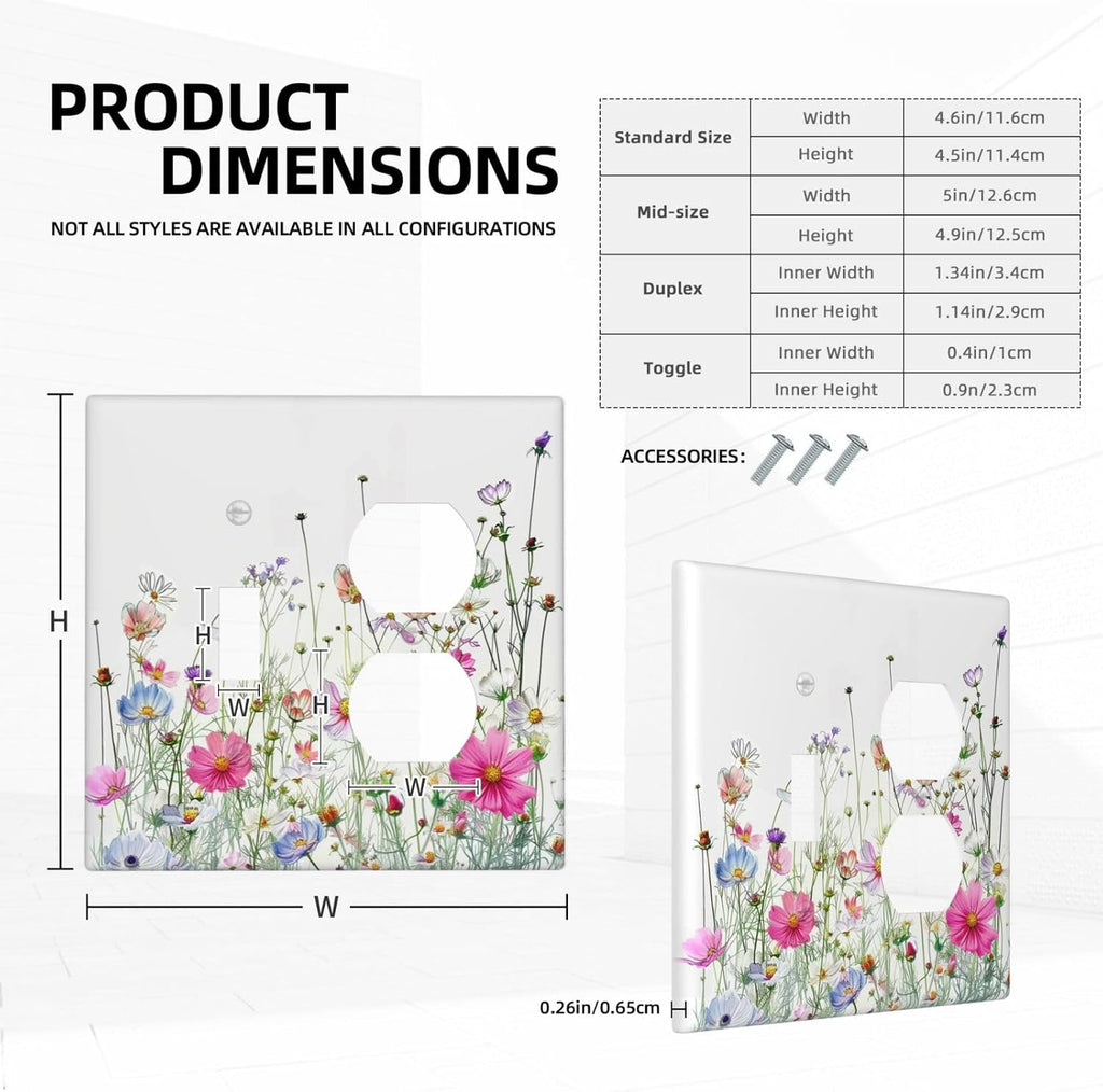 Wallplates Boho Colorful Flowering Plant Wild Flower 1 Toggle 1 Duplex Switch Plate Electrical Gfci Faceplate Decorative Light Switch Covers For Bed Room Living Room Decor