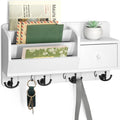 Rebee Vision Key Holder Wall Mount and Mail Organizer : Farmhouse Key and Mail Holder for Wall with Drawer and 7 Key Hooks - Decorative Home Organization for Wall Decor Aesthetic (White)