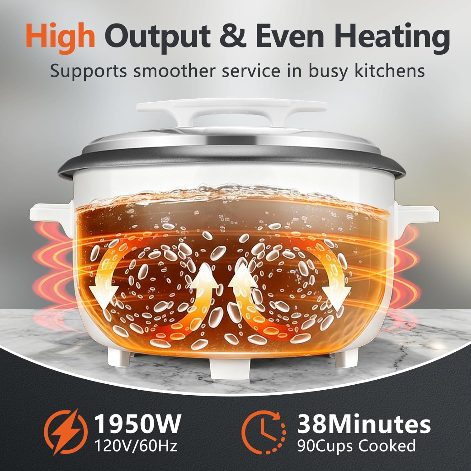 Commercial Rice Cooker, 90-Cup Rice Cooker, 16Qt / 18 L Large Rice Cooker with Nonstick Inner Pot, Fast Cooking and Auto Keep Warm, with Rice Cup and Paddle, Easy to Clean, 1950W