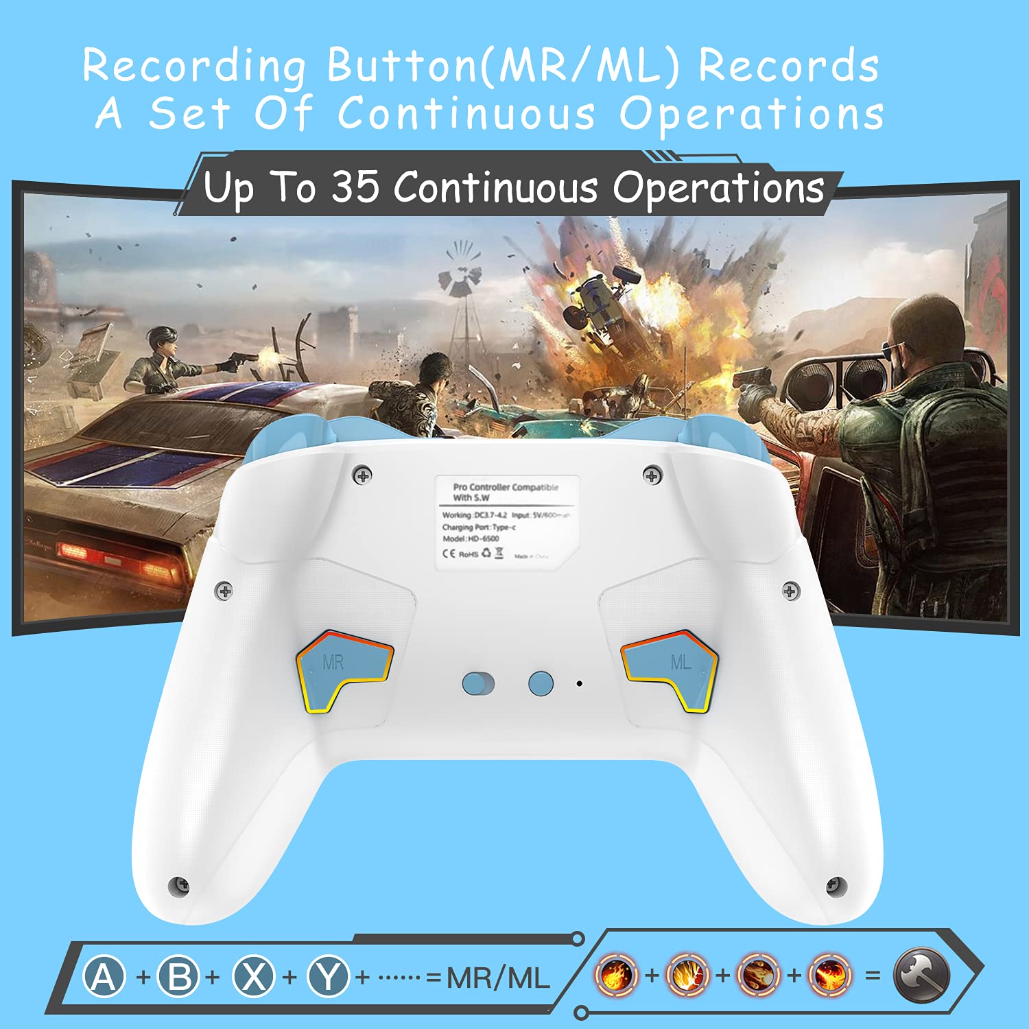 Bluetooth Controller for Switch/Mac/PC/Steam/Mobile Phone/iOS/Android//TV/iPad/Table/Apple Arcade MFi Games, switch pro controller wireless with Adjustable Dual Motion,Turbo,Macros,6-Axis,Wake Up for Black Myth: Wukong (Black) (Purple) (Light White Blue)
