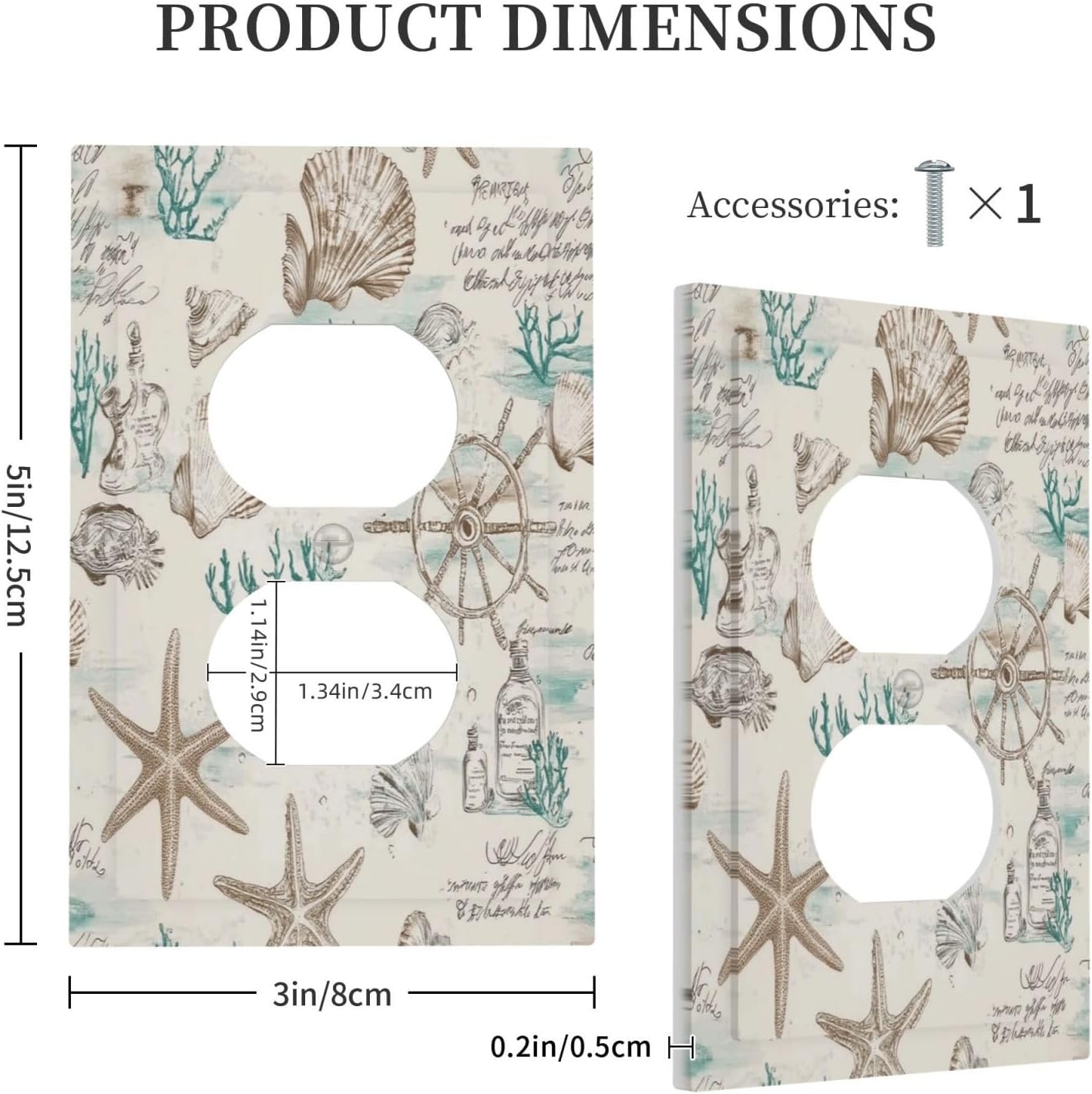 Mid Century Seashells Starfish Compass Outlet Covers 1 Gang Duplex Light Switch Cover Decorative Switch Plates Electrical Receptacle Faceplate Wall Plate For Nursery Kids Room Decor