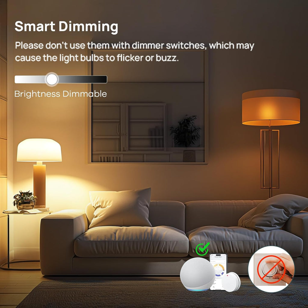 Linkind Matter Smart Light Bulb, ST19 (ST58) Smart Edison Bulbs, 2700K-6500K E26 LED Bulb 8W 60W, 800LM Edison Light Bulb, Work with Alexa, Google Home, Apple Home, SmartThings, 2.4GHz WiFi, 4-Pack