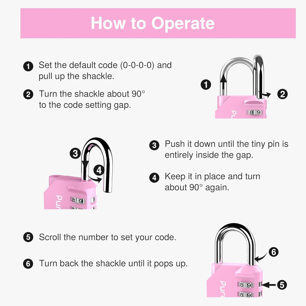 Puroma 2 Pack Combination Lock for Locker 4 Digit Outdoor Waterproof Padlock for School, Gym, Sports, Fence, Toolbox, Gate, Case, Outdoor, Hasp Storage (Pink)