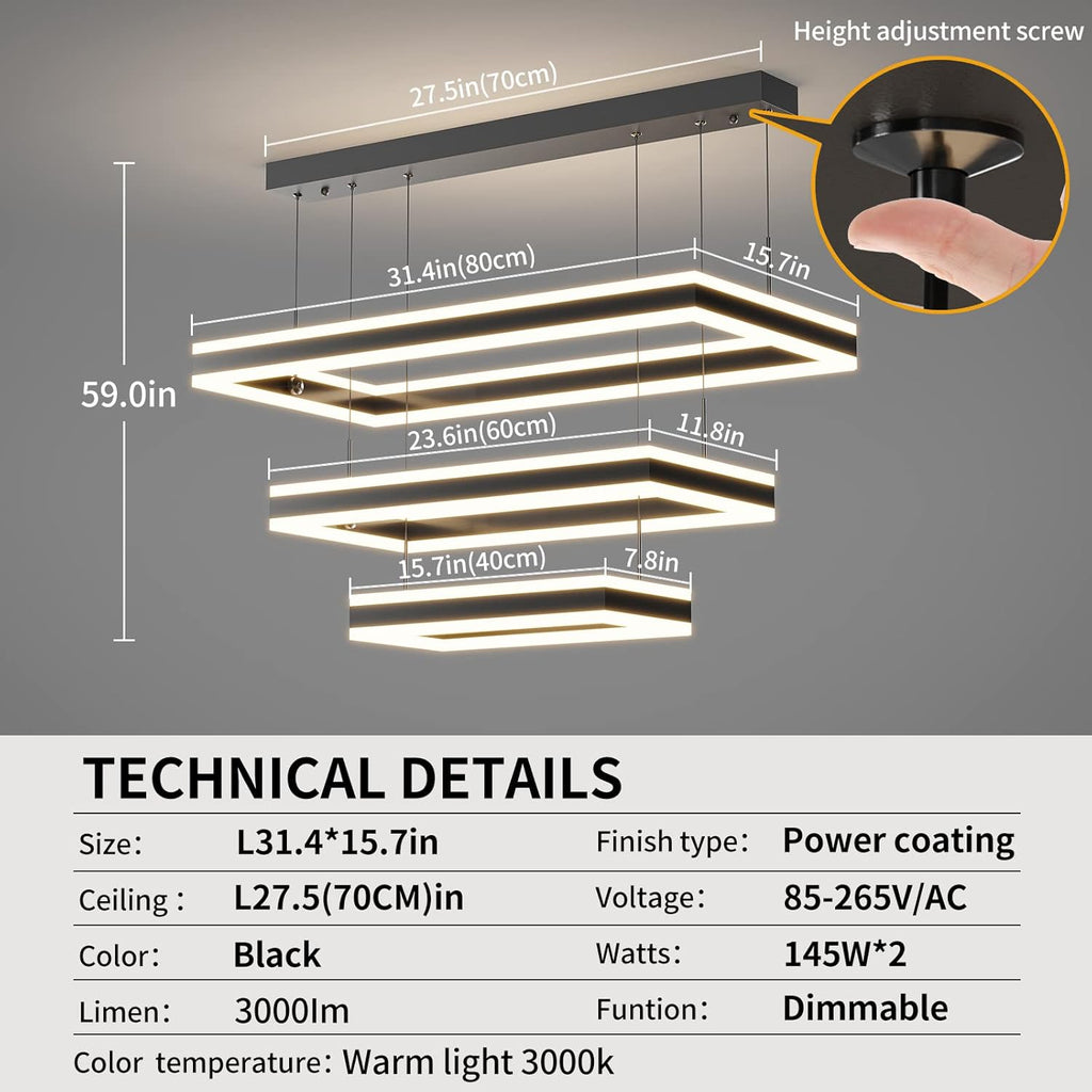 Modern Ceiling Pendant Light, LED Chandelier with Remote Control Dimmable 3 Color Mode & Brightness, Anti-Flicker Pendant Lights Kitchen Island Light Fixture for Dining Room Living Room