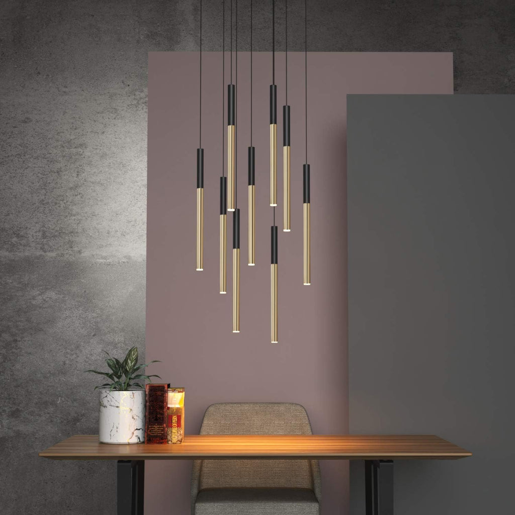 ALTAIR 9 Mini Pendant Lighting Black-Brass - LED Hanging Light Fixture for Kitchen Island, Bar, Foyer - Cluster Pendants - Dimmable, Adjustable Wire, Lamp Bulb Included