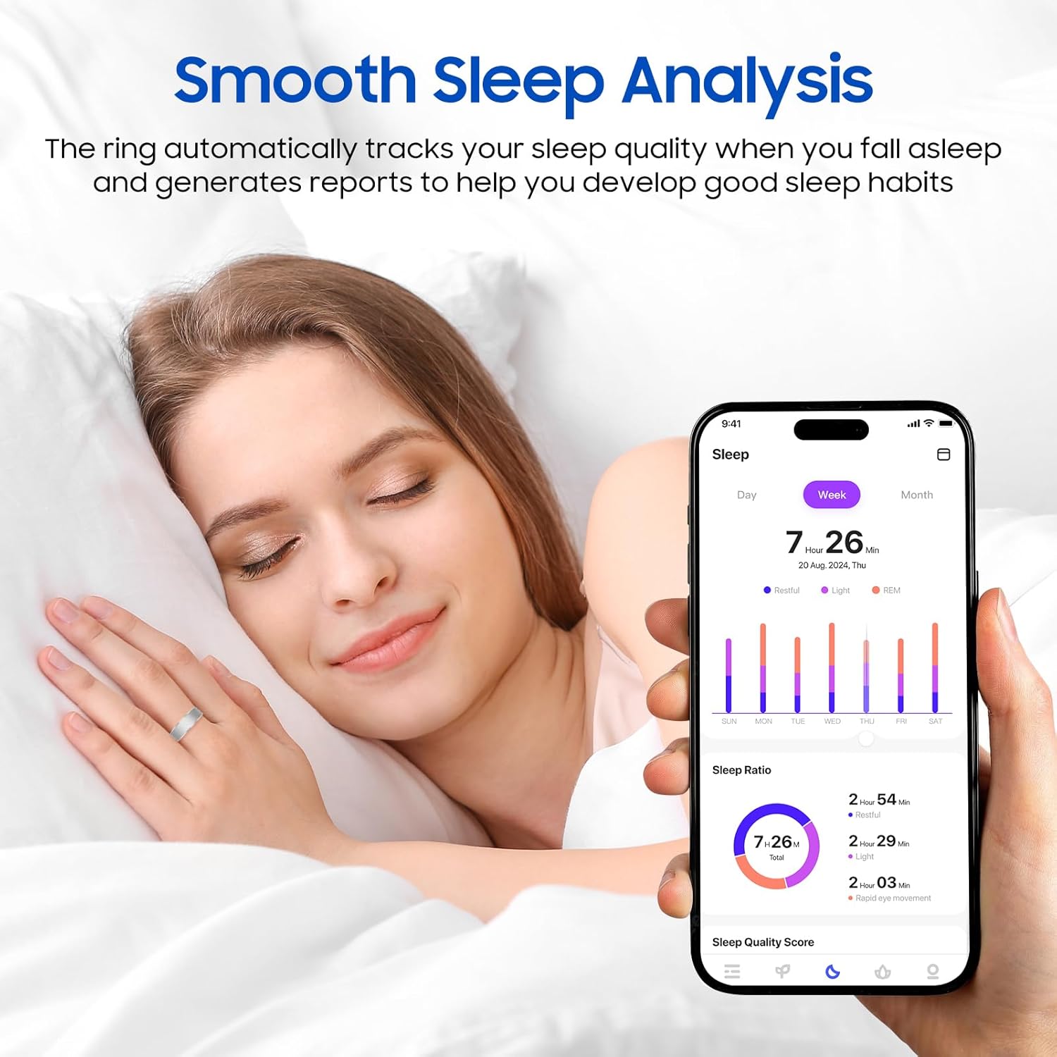 Smart Health Ring, Featuring Stress and Sleep Monitoring Functions, Compatible with iOS and Android, Waterproof Fitness Tracker for Women & Men, No Subscription Fee. (Black, 10)