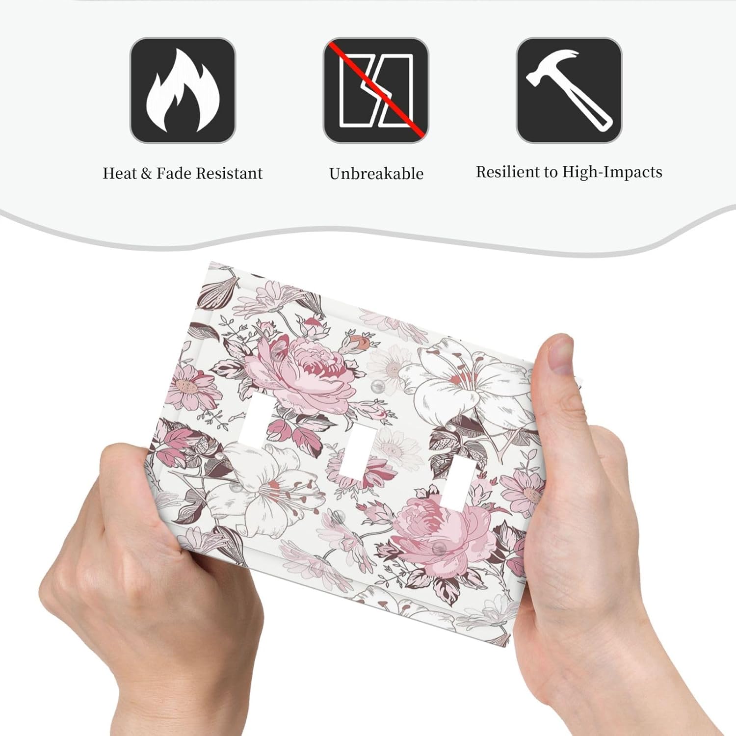 Decorative Switch Plates Modern Watercolor Flower Pink White Wildflower 3 Gang Wall Plate Faceplate Triple Toggle Light Switch Cover Electrical Wall Panels for Bedroom Home Decor