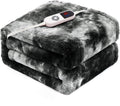 Electric Heated Throw Blanket 50"x60",Luxury Black Faux Rabbit Fur Electric Blanket,Fast Heating Soft Fluffy Thick Electric Blanket with 6 Heating Levels & 12H Auto Off