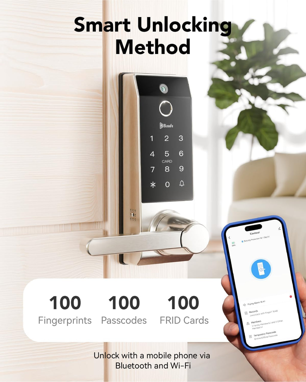 Smart Lock Doorbell Fingerprint Smart Door Lock Deadbolt for Homeowners or Parents Door Lock with Camera and Door Handle for Renters, Keyless Entry Door Lock for Front Door (Contour V Sand Nickel)