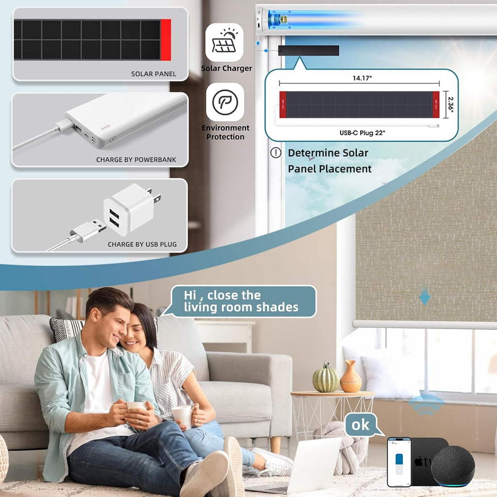 SmartWings Motorized Roller Shades Work with Homekit, 100% Blackout Smart Blinds for Windows, Cordless Remote Control Window Shades, Safar Biscuit, Customized Size