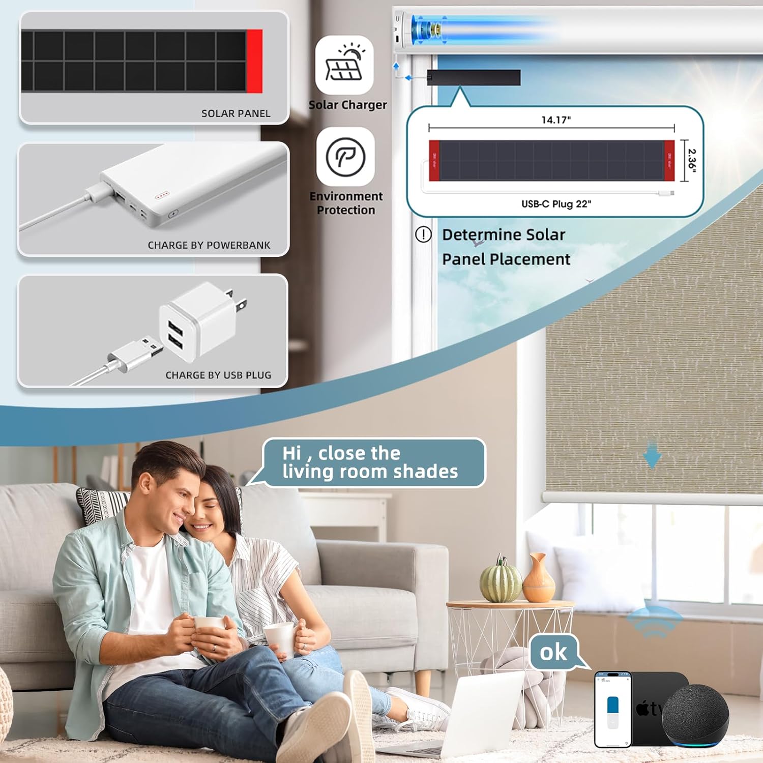 SmartWings Motorized Roller Shades Work with Homekit, 100% Blackout Smart Blinds for Windows, Cordless Remote Control Window Shades, Safar Biscuit, Customized Size