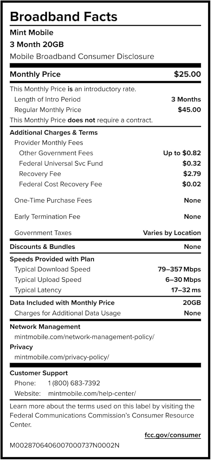 $25/mo. Mint Mobile Phone Plan with 20GB of 5G-4G LTE Data + Unlimited Talk & Text for 3 Months (3-in-1 SIM Card)