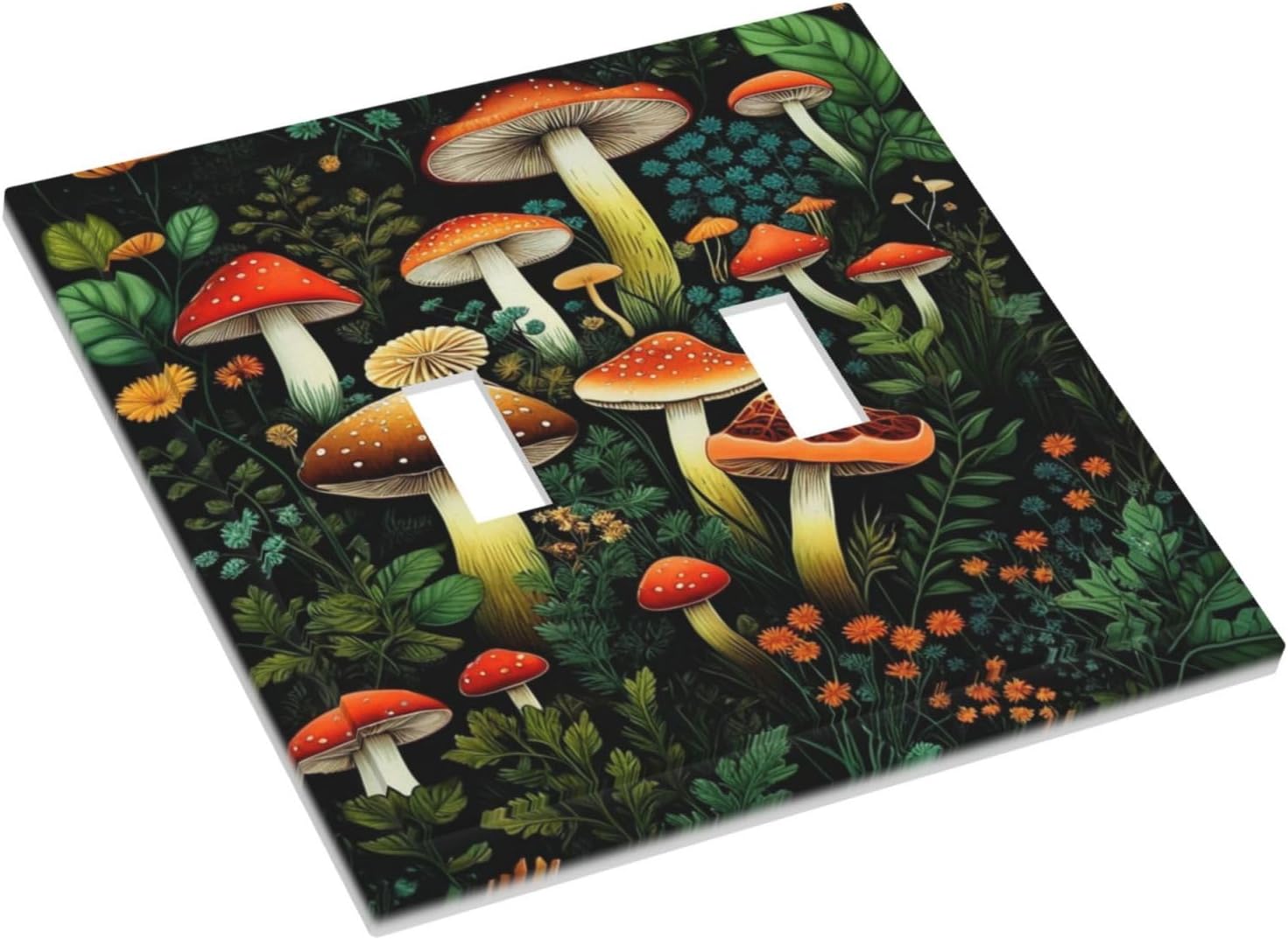 Decorative Light Switch Plate Covers Boho Red Mushroom Green Leaf Plants Floral 2 Gang Wall Plate Double Toggle Switch Cover Plate Electric Dual Device Electrical Faceplate