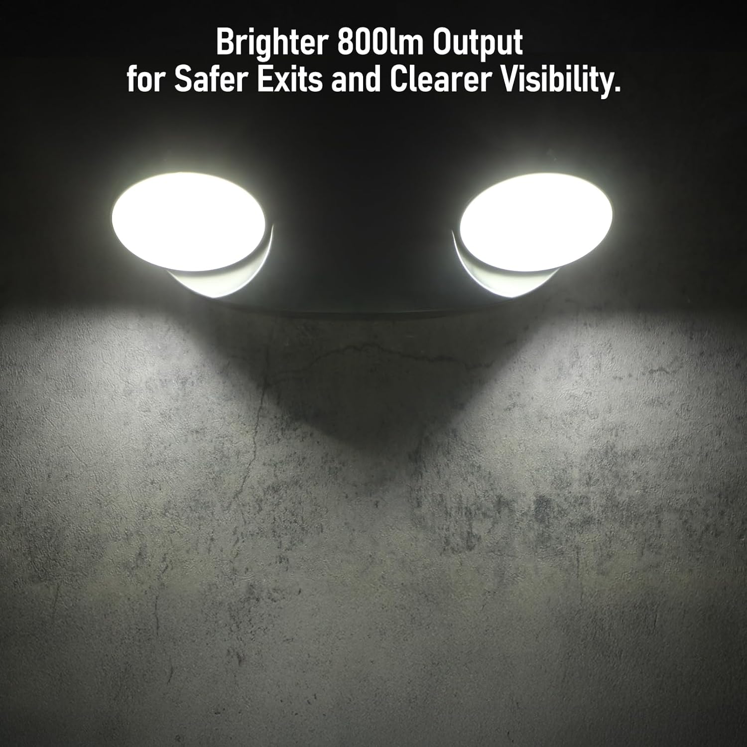 TORCHSTAR High Output LED Emergency Light, UL Listed, 800lm, AC 120-277V, Commercial Emergency Lights with Battery Backup, Two Adjustable Heads, Hardwired Exit Light Fixtures, Black, Pack of 2