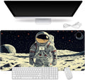 Small Heated Desk Pad 23.6" x 14.2" – Compact Electric Mouse Pad with 3 Heating Levels, Auto Shut-Off, Waterproof PU Surface, Plug-in Warmer for Office or Home Use, Astronaut on Moon