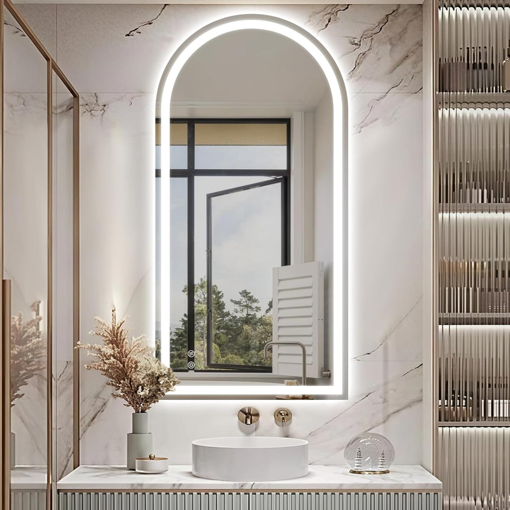 Niccy Arched LED Mirror for Bathroom, 48x24 Vanity Mirror with Light Frameless Bathroom Mirror, Smart Lighted Frontlit Mirrors with Memory Function for Bathroom Bedroom Beauty Hair Salon