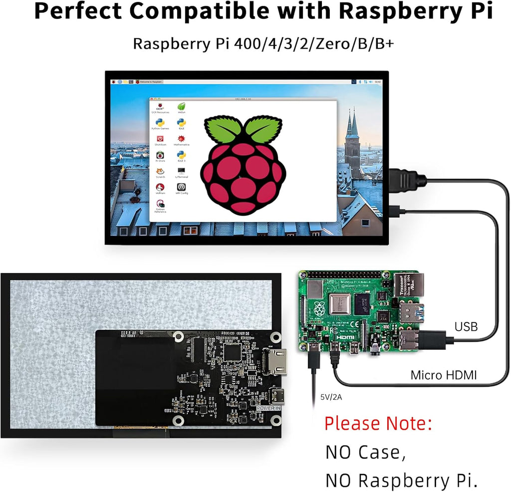 HMTECH Raspberry Pi Screen 7 Inch Small Monitor 1024x600 HDMI Monitor 16:9 IPS LCD Screen Display for Raspberry Pi 4/3/2/Zero/B/B+ Win11/10/8/7, Free-Driver