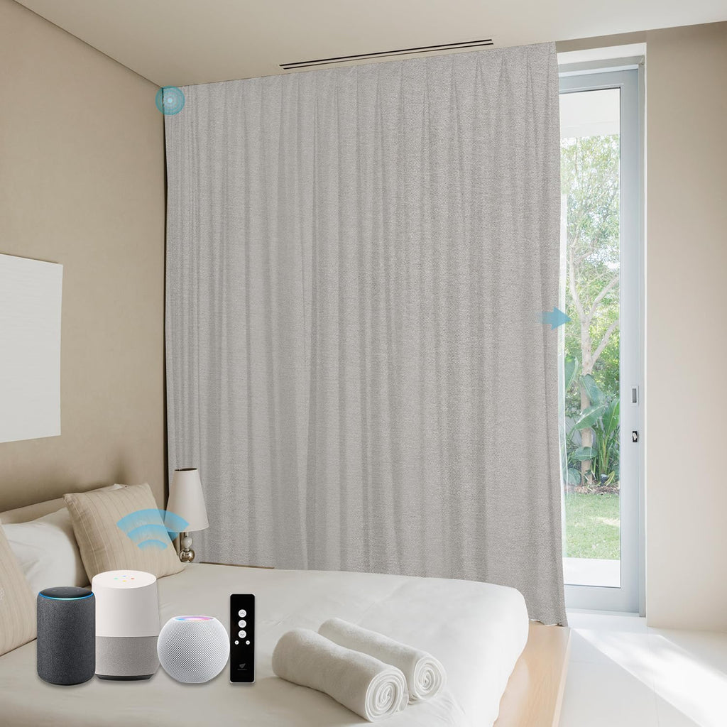 SmartWings Automatic Curtain Opener with Drapery, Motorized Vertical Blinds with Remote, Electric Closet Doors Sliding Panels Compatible with Alexa Google Homekit, 90% Blackout Cream
