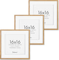 Solid Oak Wood 16x16 Picture Frames, 16"x16" Picture Frame Matted to 12"x12", Square Frames 16 x 16 with Tempered Glass, 16 by 16 Photo Frame for Wall (Beige Oak Color, 3 Pack)