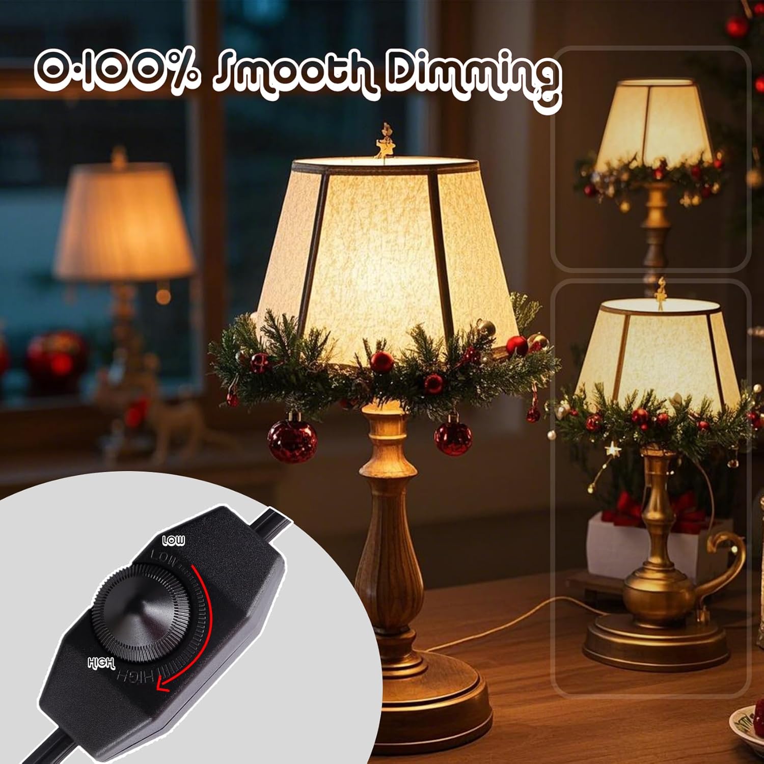 Lamp Dimmer Switch Extension Cord Plug in Dimmer - Rotary Control for 150 Watt Dimmable Lights - Christmas Village Houses Lights Cord Salt Light - 6 ft Cord