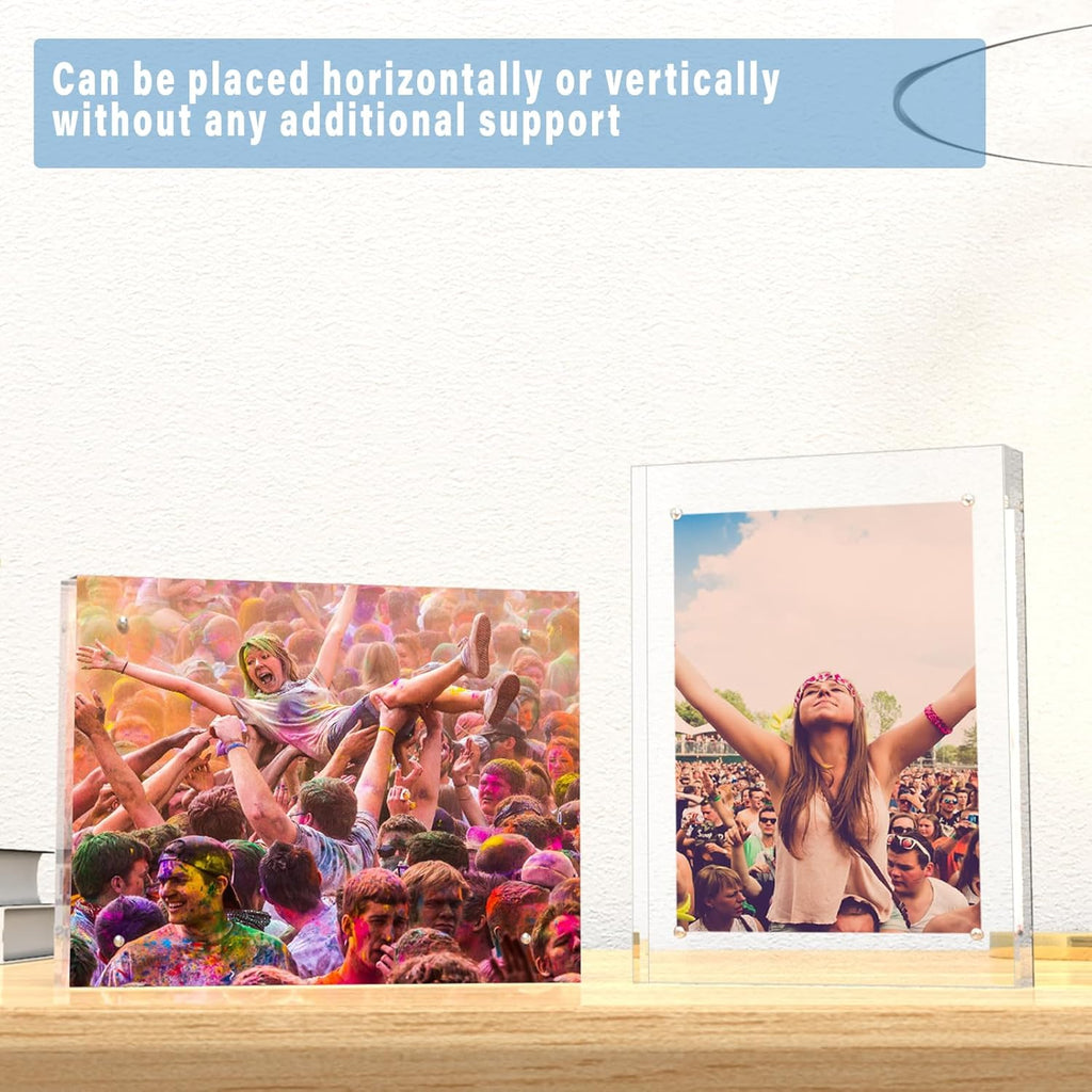 HELPLEX Acrylic Frame, 5 Pack 8x10 Picture Frames, 20mm Thicker Frameless Clear Frame Double Sided Magnetic Frame, Free Standing Desktop Display Stand Acrylic Frames