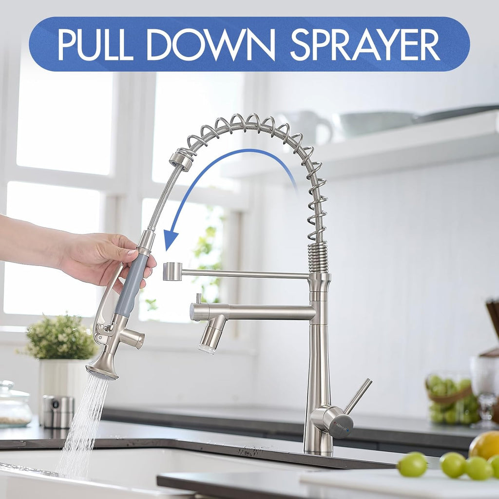 AIMADI Pull Down Kitchen Faucet with Sprayer,Commercial Single Handle Stainless Steel Brushed Nickel Kitchen Sink Faucet with LED Light