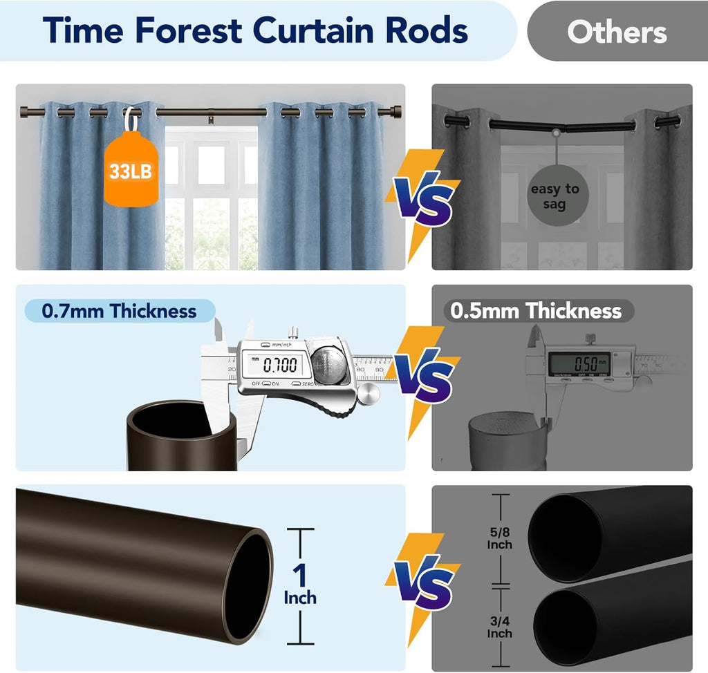 2 Pack Curtain Rods for Windows 66 to 120 Inch(5.5-10ft), 1 Inch Bronze Heavy Duty Curtain Rods Set, Adjustable Extra Long Curtain Rod for Bedroom Patio, Outdoor Drapery Rods, Size 32"- 120"