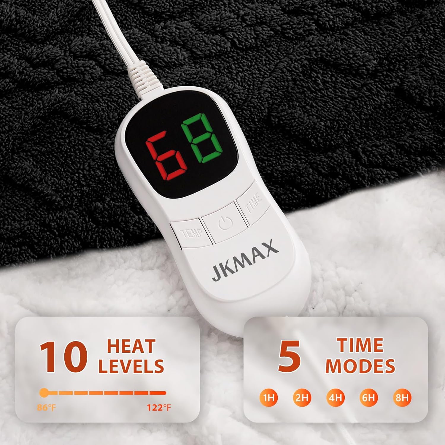 Heated Electric Blanket Twin Size-62"x84" Heating Blanket with 10 Heating Levels & 5 Time Settings Over-Heat Protection，Winter Warmer for Adults with ETL Certification（Black）