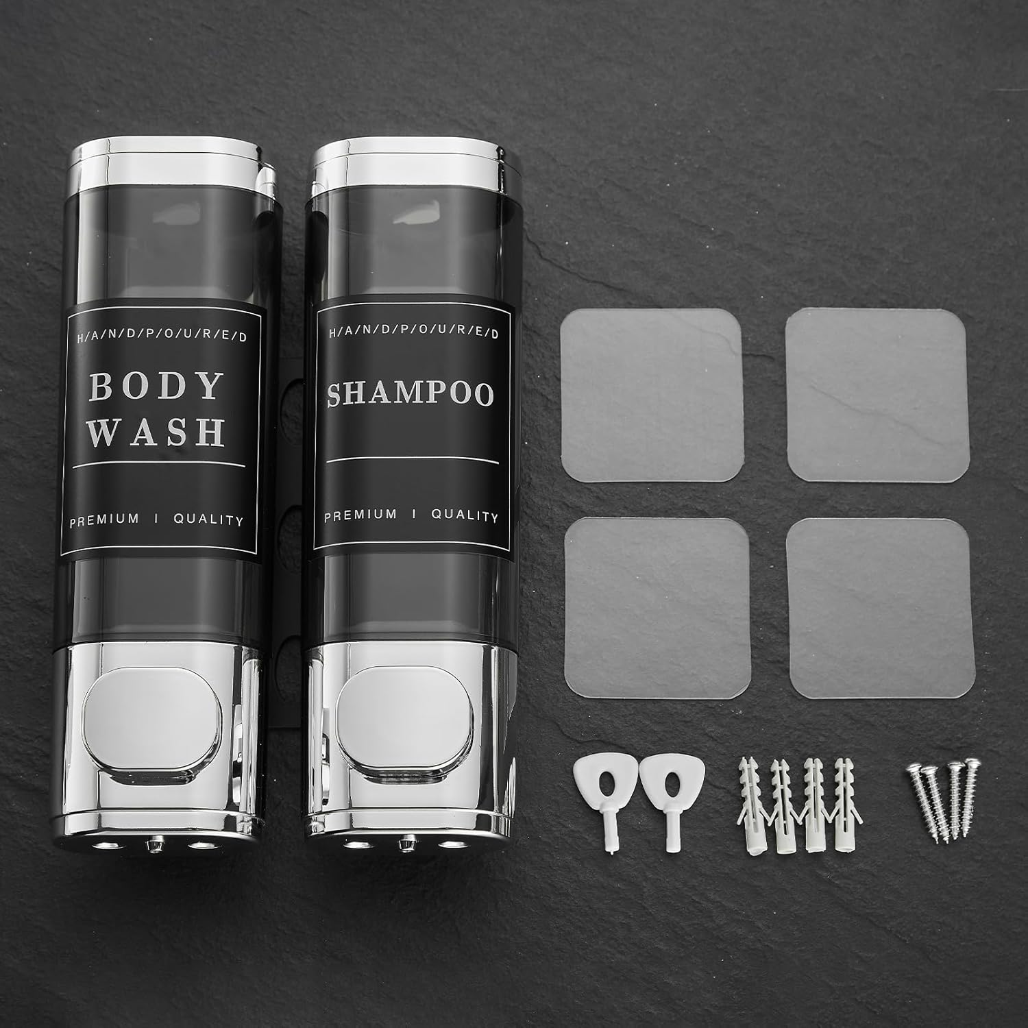 Shower Soap Dispenser 2 Chamber No Drill Wall-Mounted Shampoo Dispenser for Shower Wall Mounted Shower Dispenser for Bathroom Hotel Large Capacity,Chrome1