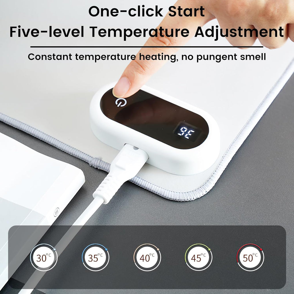 Heated Large Desk Mat PU Leather Warm Mouse Pad with 5 Heating Level & 4 Hour Auto Shut-Off Heating Keyboard Pad Warmer Gaming Mouse Mat for Home Office Work (Gray, 31.5" X 13")