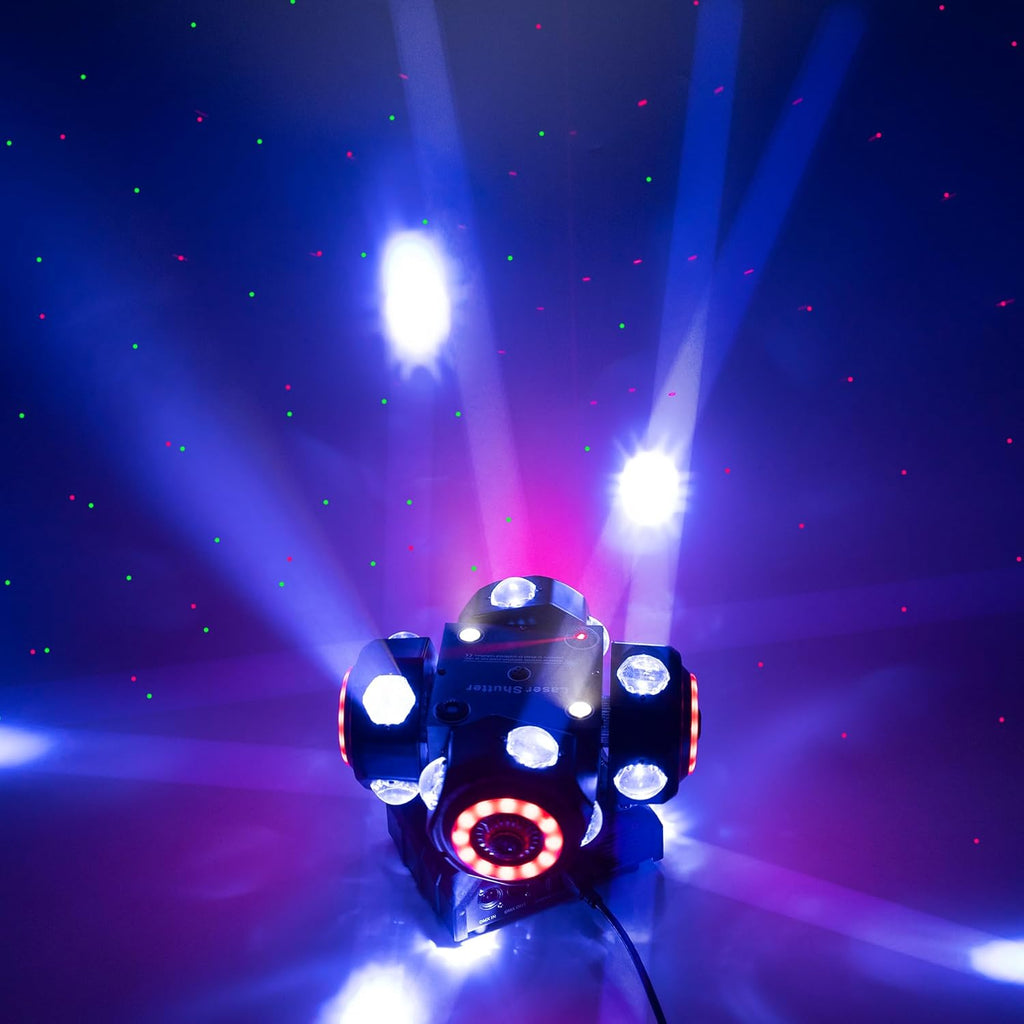 4Head Moving Disco Lights W/ 16Light Strips RGBW LED Rotating Beam Stage Spotlight Event Lighting W/DMX & Sound Control, for DJ KTV Disco Party Wedding Concert Halloween Christmas Festivals