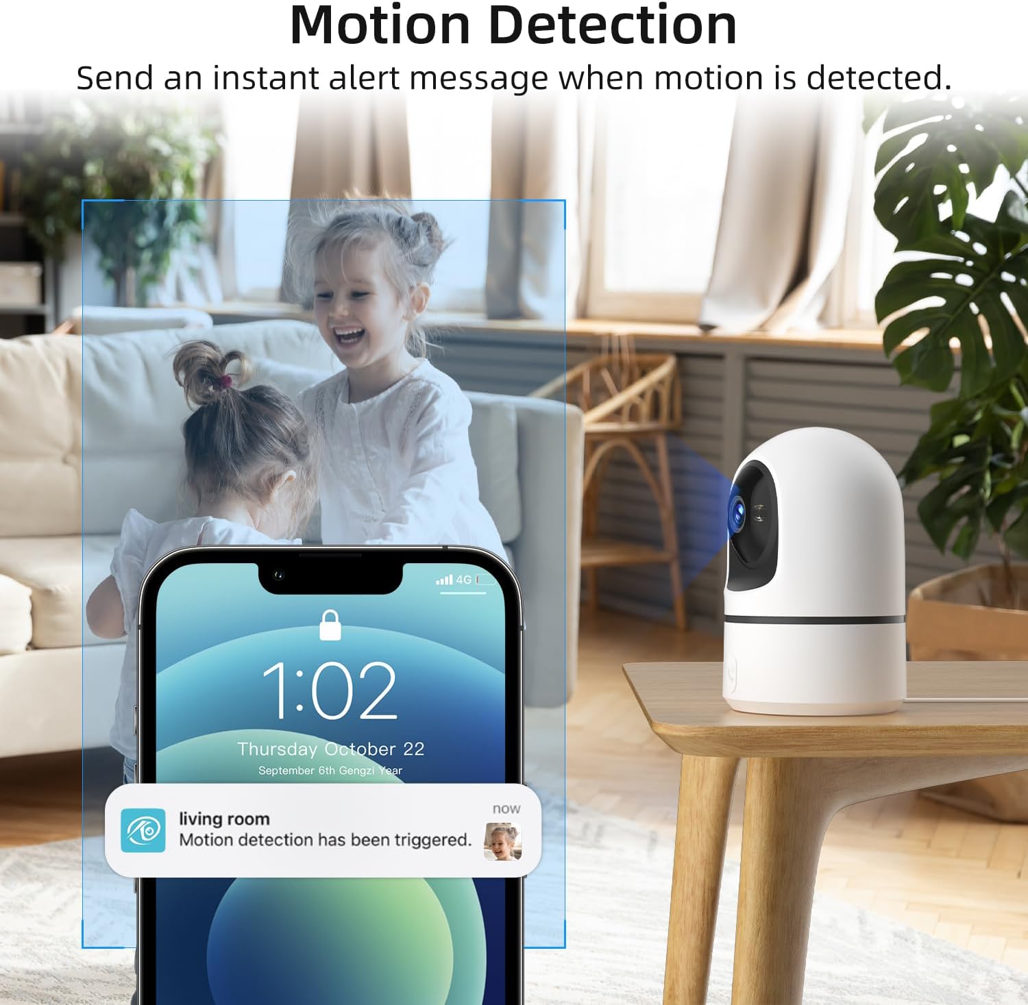 2K Indoor Security Camera, 360° WiFi Cameras for Home Security, Baby/Pet Camera with Phone App, One-Touch Call, Auto Tracking, IR Night Vision, Motion Detection, TF/Cloud Storage, 2.4Ghz WiFi