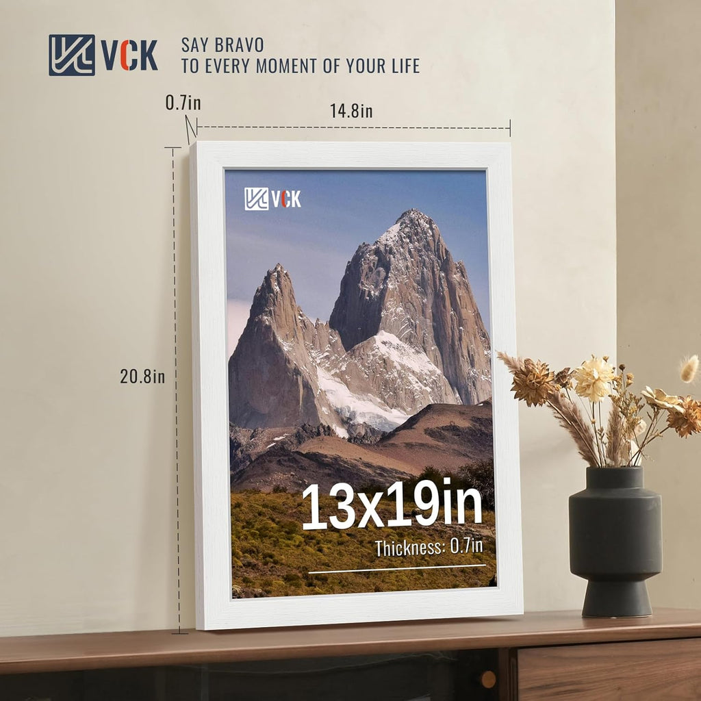 VCK 13x19 Picture Frames white Set of 6, Wide Border Wood Poster Frame, Multi-Directional Display Family Photos, Office Prints, Studio/Gallery Artwork, Woodgrain Series, Wall Hanging
