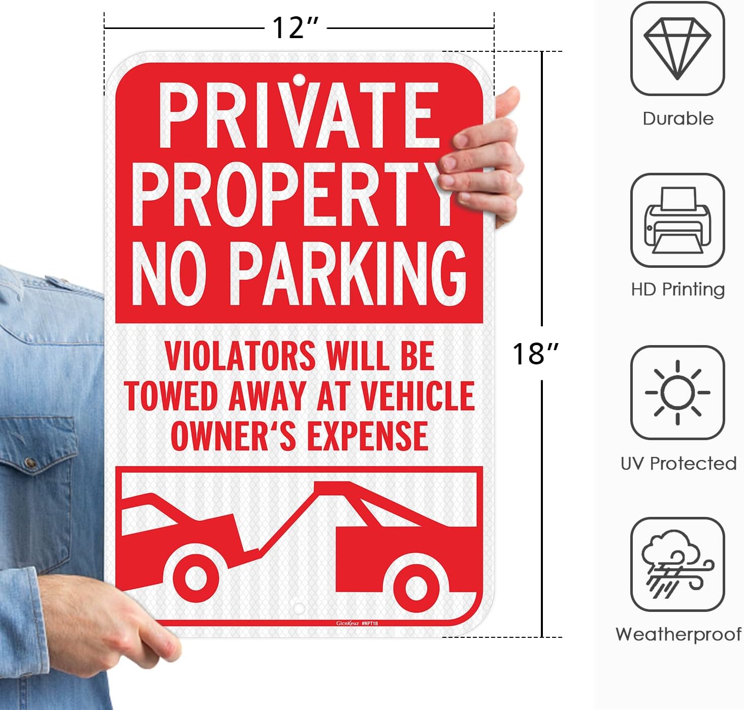 GicnKeuz Schild mit Aufschrift "Private Property No Parking", Violators Will Be Towed Away at Vehicle Owner's Expensing", 45.7x30.5 cm, lichtbeständig, für den Außenbereich