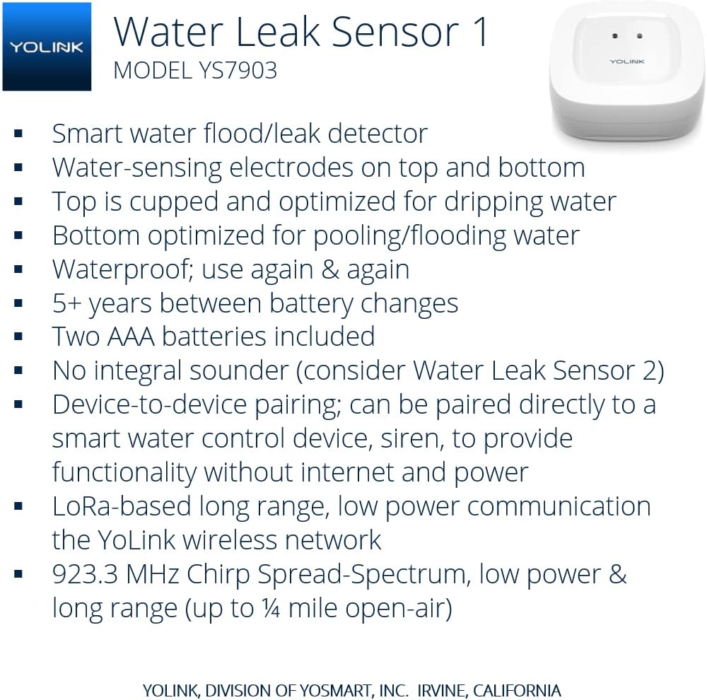 YoLink SpeakerHub & Three Water Leak Sensors Starter Kit – Plays Tones/Sounds, Spoken Messages, LoRa-Powered ¼ Mile Range, App Alert, Emails, SMS/Text, IFTTT