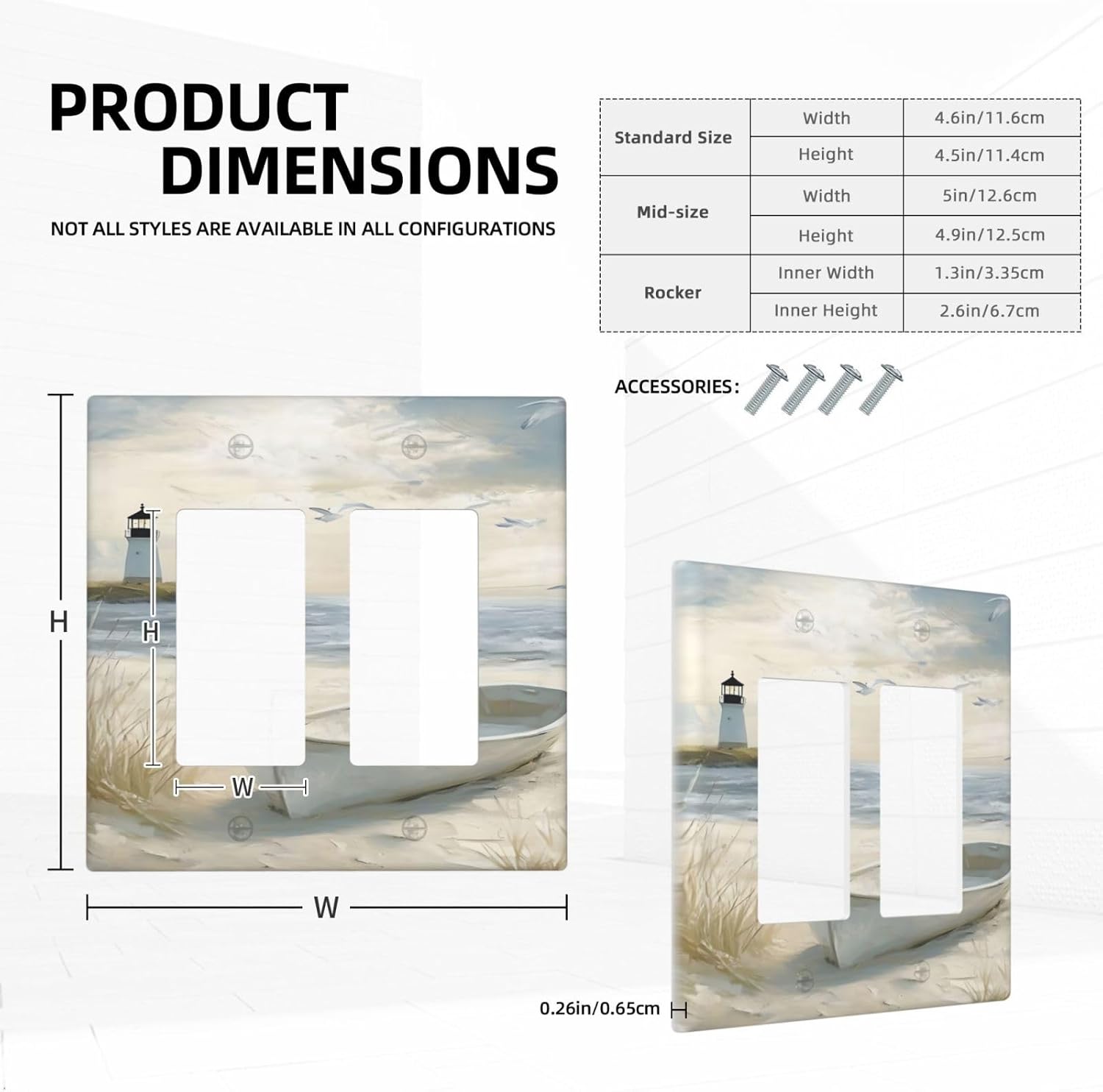 Decorative Outlet Covers Seascape Painting with Lighthouse Boats 2 Gang Wall Plate Double Rocker Light Switch Cover Double Switch Plate Cover for Bedroom Home Decor（2 Pack）