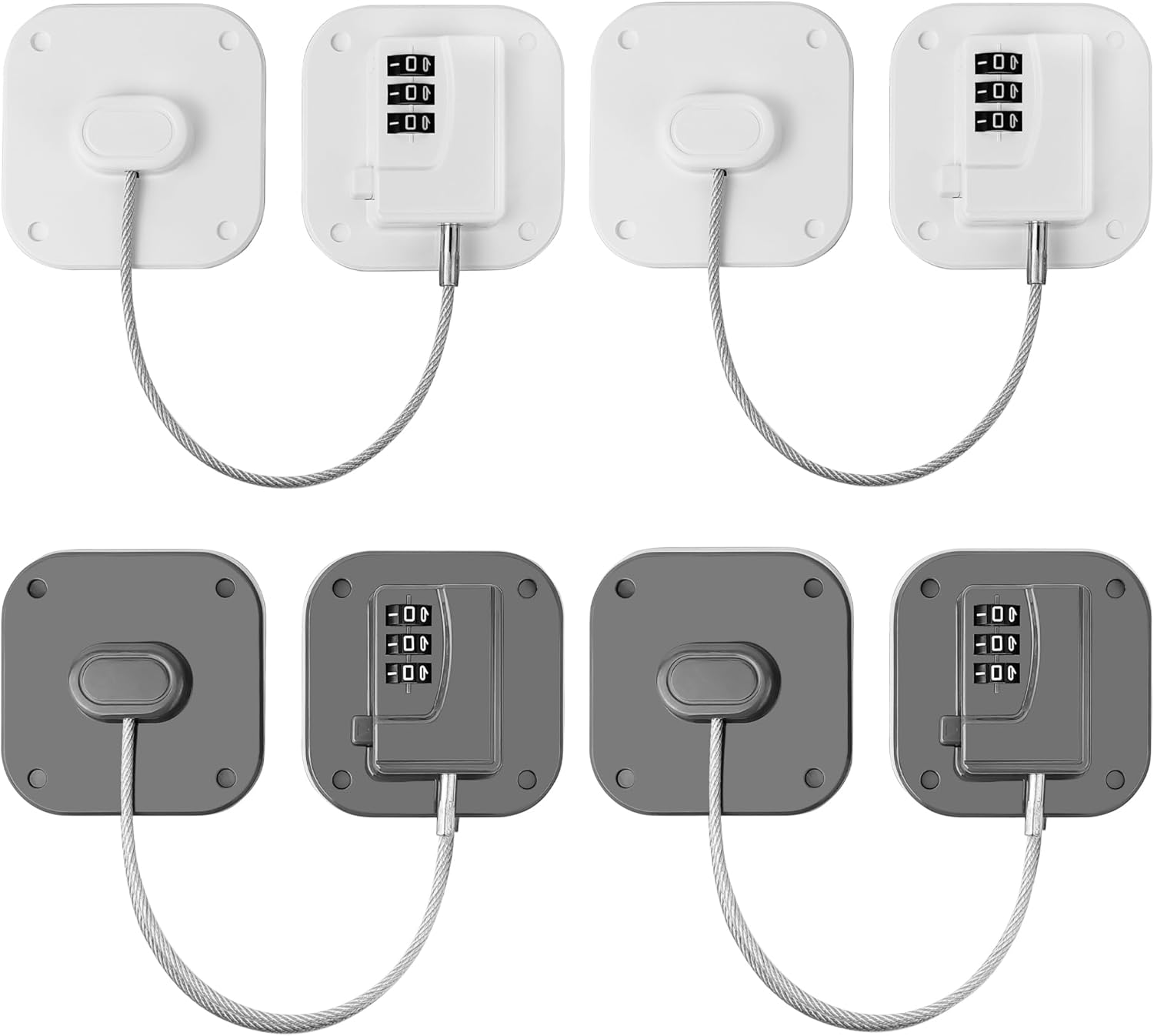Refrigerator Lock - Heavy Duty Fridge & Freezer Safety Latch for Babies & Toddlers, Easy Install Kitchen Cabinet Lock (White & Grey 4)