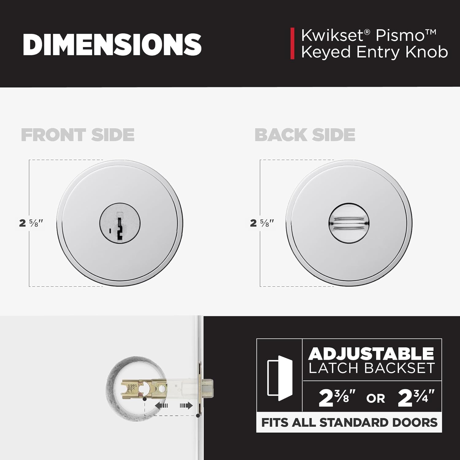 Kwikset Pismo Entry Door Knob with Lock and Key, Secure Keyed Handle Exterior, Front Entrance and Bedroom, Polished Chrome, 4 Pack, Pick Resistant SmartKey Rekey Security
