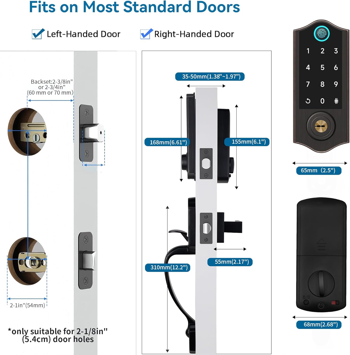 Harfo Fingerprint Smart Door Lock for Front Door with Handle Set, App Control, Keyless Entry Keyless Deadbolt, Digital Electronic Touchscreen Keypad, Auto Lock, Easy to Install, Aged Bronze
