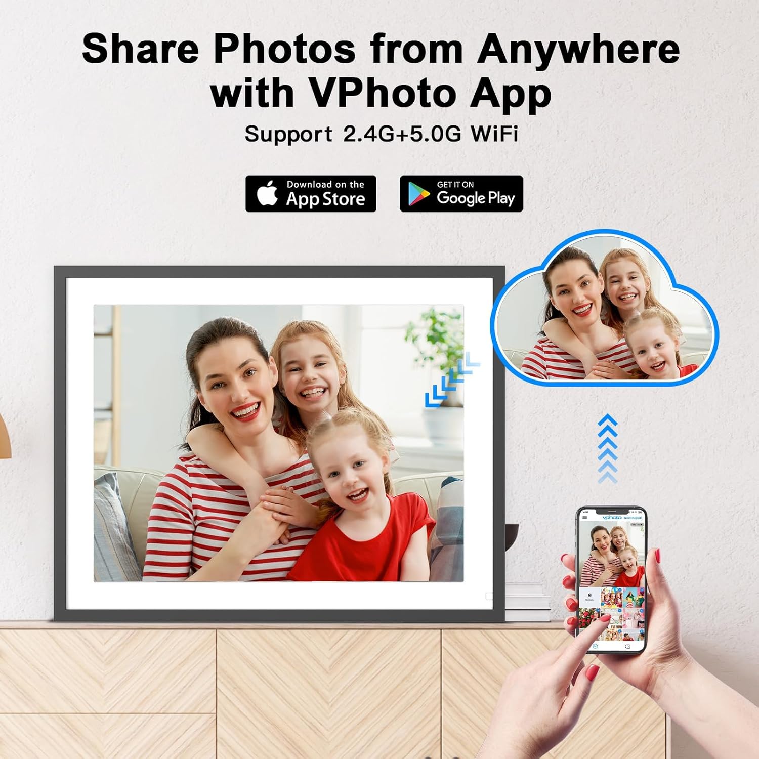 Digital Picture Frame 16.2 Inch Large Digital Photo Frame - 32GB Wall Mountable Wi-Fi Electronic Photo Frame, Auto-Rotate, Share Photos Video via App Email, Free Cloud, Christmas Gifts for Mom Dad