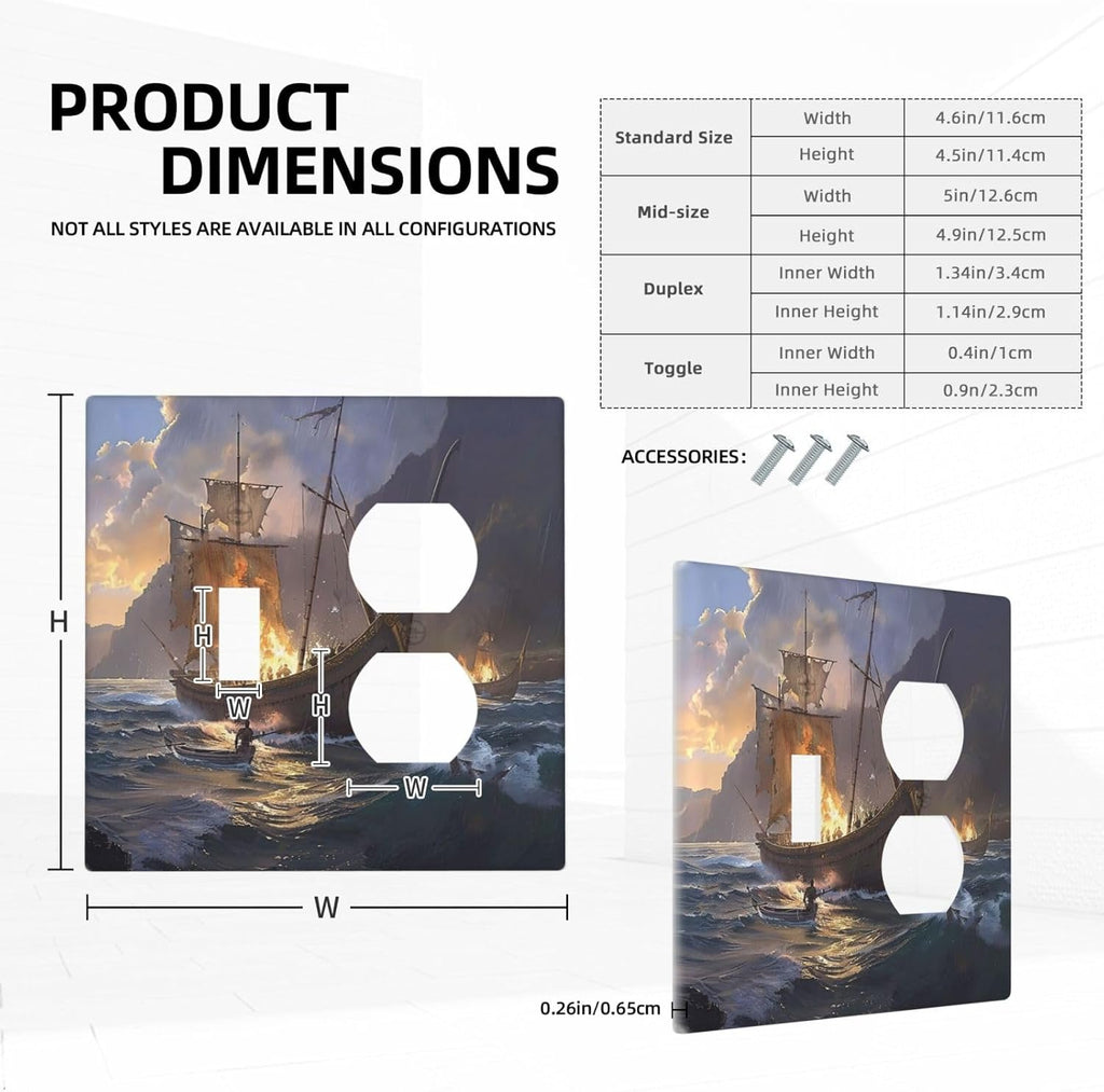 Outlet Covers Medieval Vintage Sailing Adventure Sailings Ocean Waves 1 Toggle 1 Duplex Switch Plate Covers Electrical Light Switch Cover Plate Decorative Wall Plate Socket Cover for Bedroom Cabin