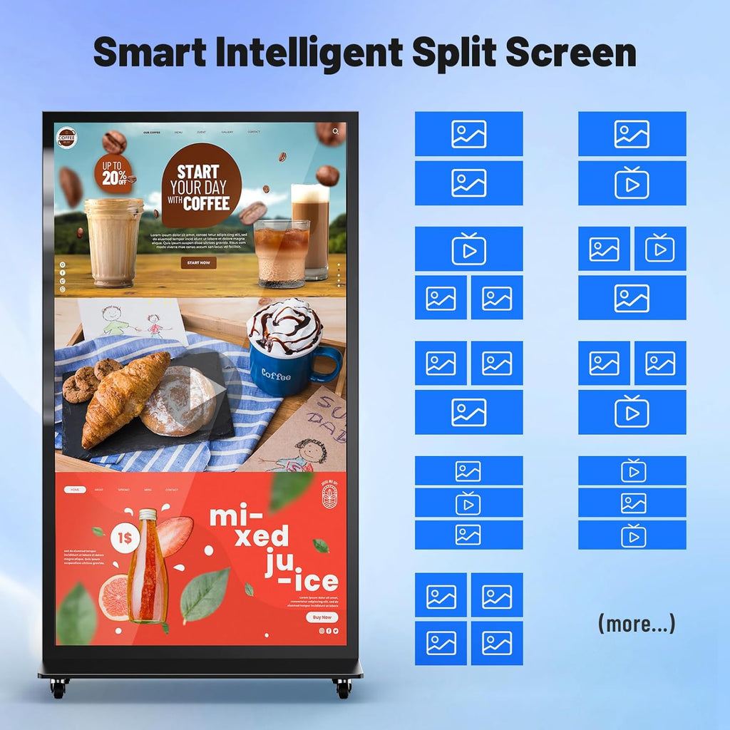 75 Inch Full Screen Indoor Floor Stand Digital Signage Digital Kiosks With Android System Lcd Poster Display With WiFi HDMI/USB Input Auto Media Player