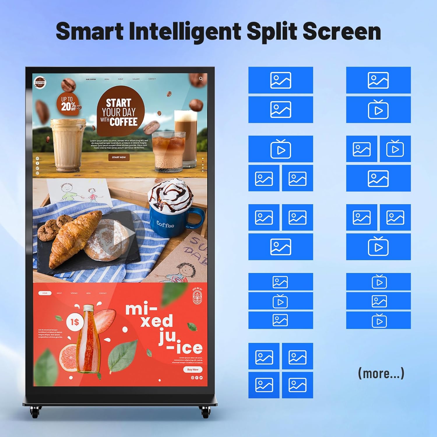 75 Inch Full Screen Indoor Floor Stand Digital Signage Digital Kiosks With Android System Lcd Poster Display With WiFi HDMI/USB Input Auto Media Player