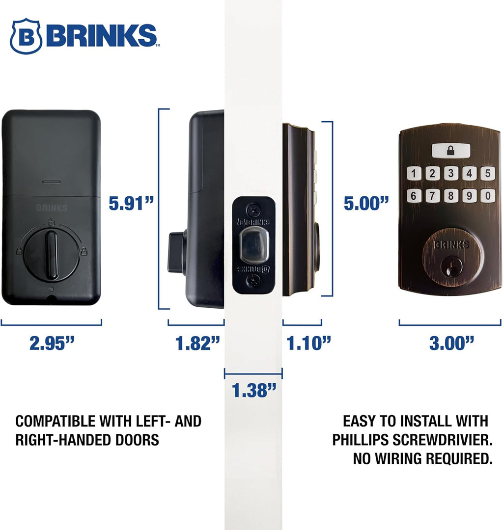 BRINKS Security Door Locks, High-Security Keyless Entry, Smart Electronic Door Lock with Deadbolt, Up to 50 Codes, Automatic Locking (Deadbolt & Passage Lever, Tuscan Bronze)