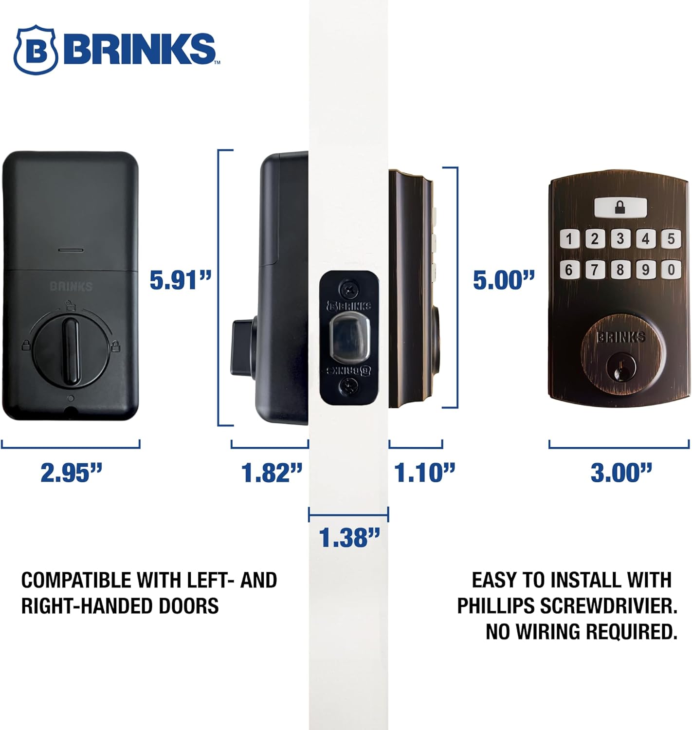 BRINKS Security Door Locks, High-Security Keyless Entry, Smart Electronic Door Lock with Deadbolt, Up to 50 Codes, Automatic Locking (Deadbolt & Passage Knob, Tuscan Bronze)