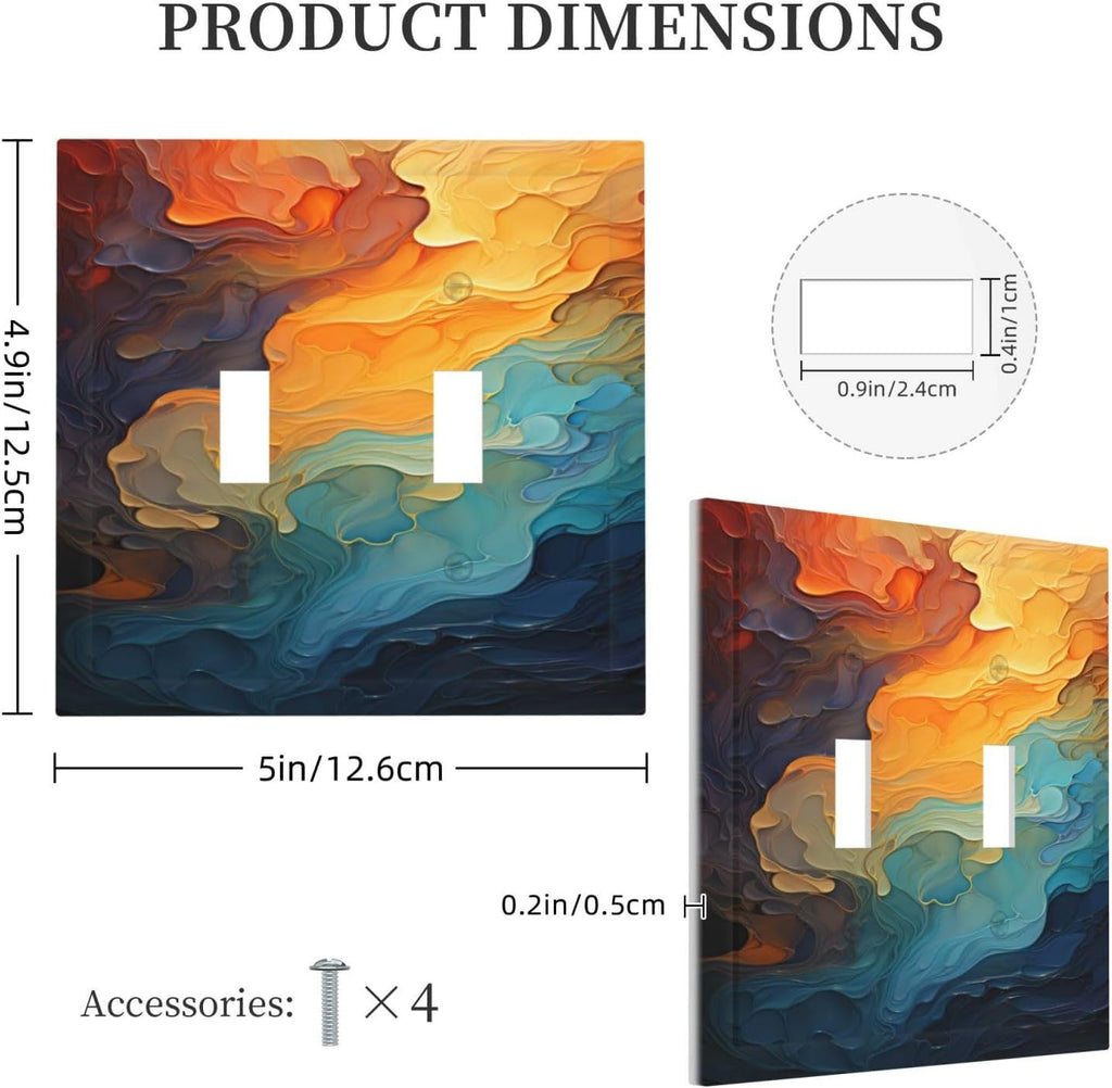 Abstract Colorful Modern Luxury Rainbow 2 Gang Double Toggle Light Switch Cover Decorative Switchplate Electrical Wall Plates Faceplate for Bathroom Bedroom Decor 4.9 X 5 IN